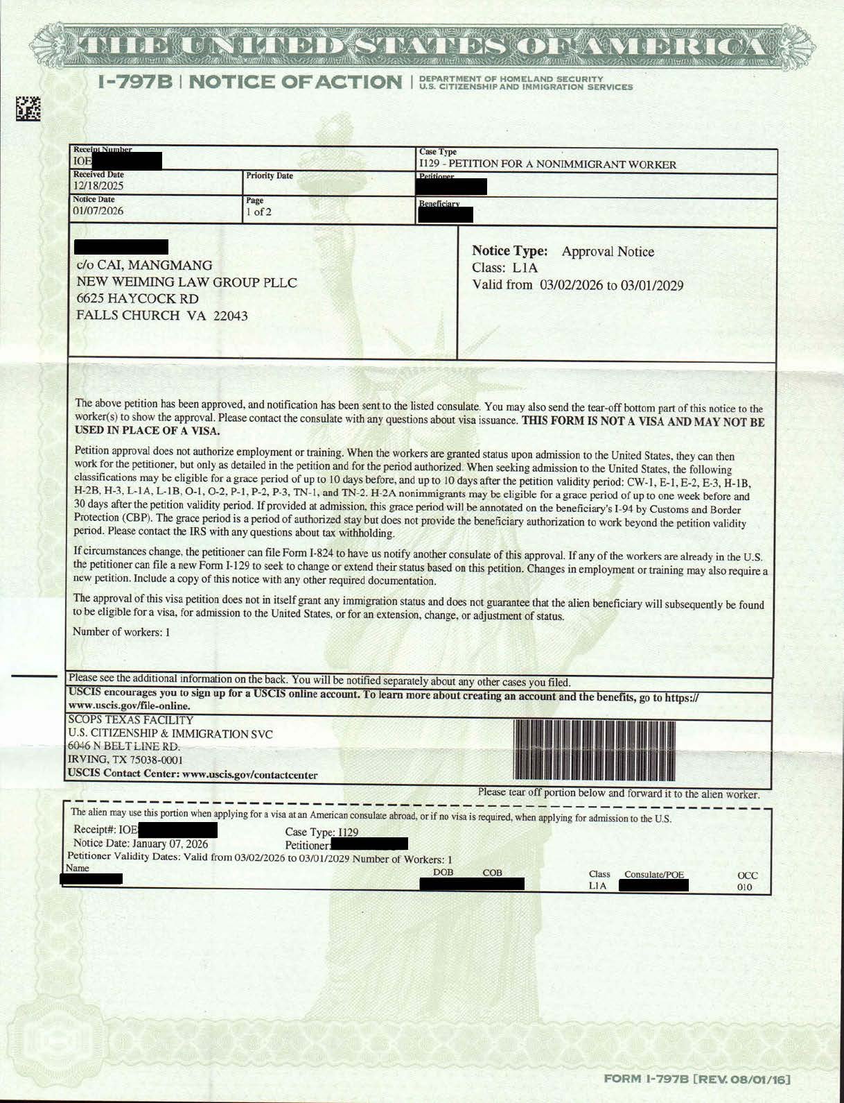 L 1A Approval Notice Redacted 2
